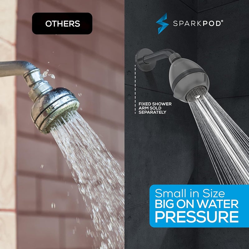 SparkPod 3-Inch Extreme High Pressure Shower Heads - Pressure Boosting with Rain, Massage & Pulsating Mode, Powerful Water-Saving Showerhead - 2.5 GPM Fixed Shower Head (Charcoal Grey) - Image 3